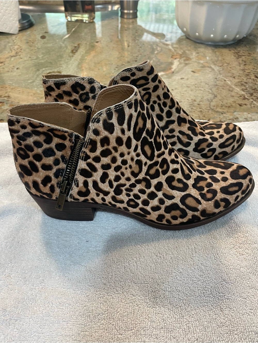 LUCKY BRAND Burklee leather animal print ankle boots 8.5